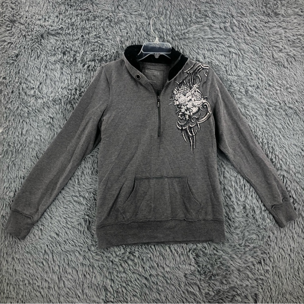 Maurices Hoodie Womens Large QuarterZip Grey Kangaroo Pocket Long Sleeve
